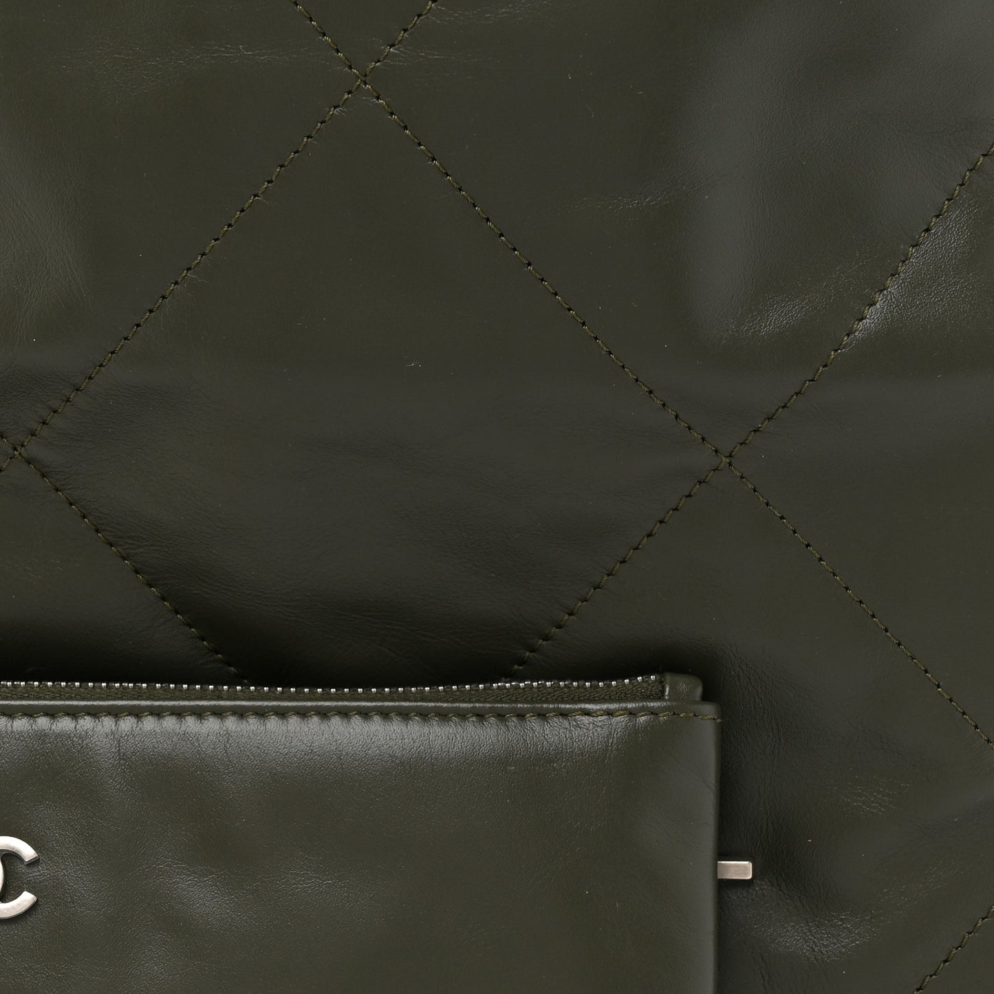 Shiny Calfskin Quilted Small Chanel 22 Khaki