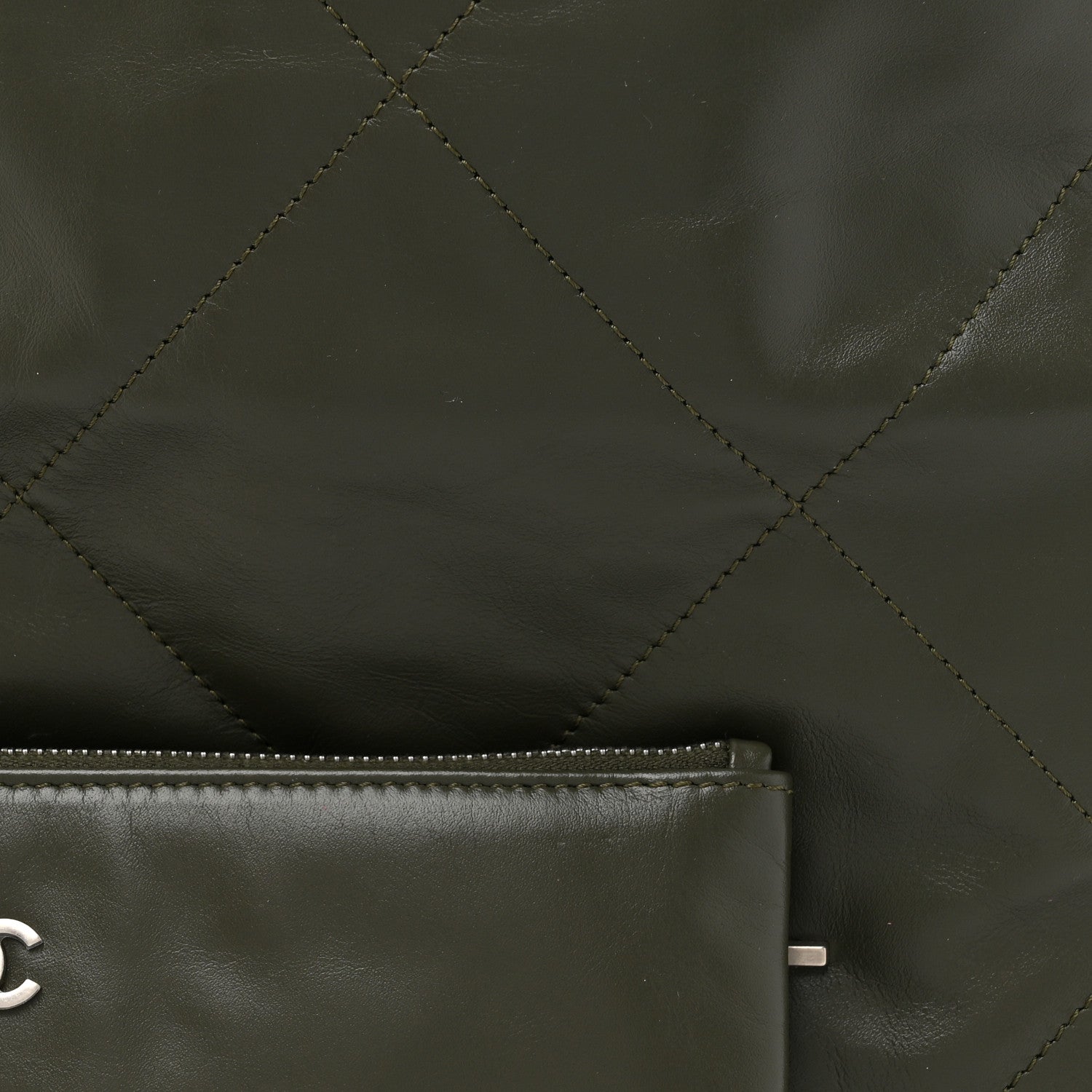 Chanel Shiny Calfskin Quilted Small Chanel 22 Khaki 10 of 13