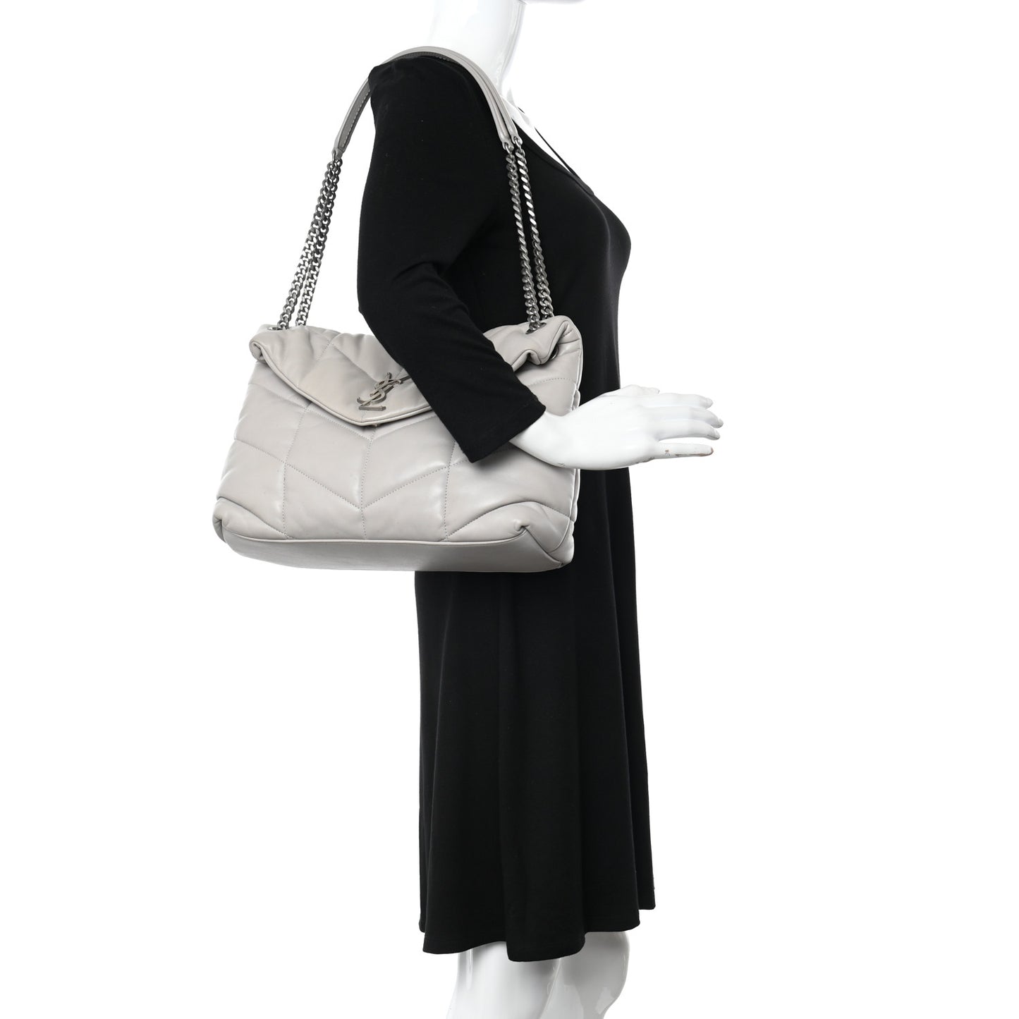 Lambskin Quilted Medium Loulou Puffer Monogram Chain Satchel Blanc Vintage