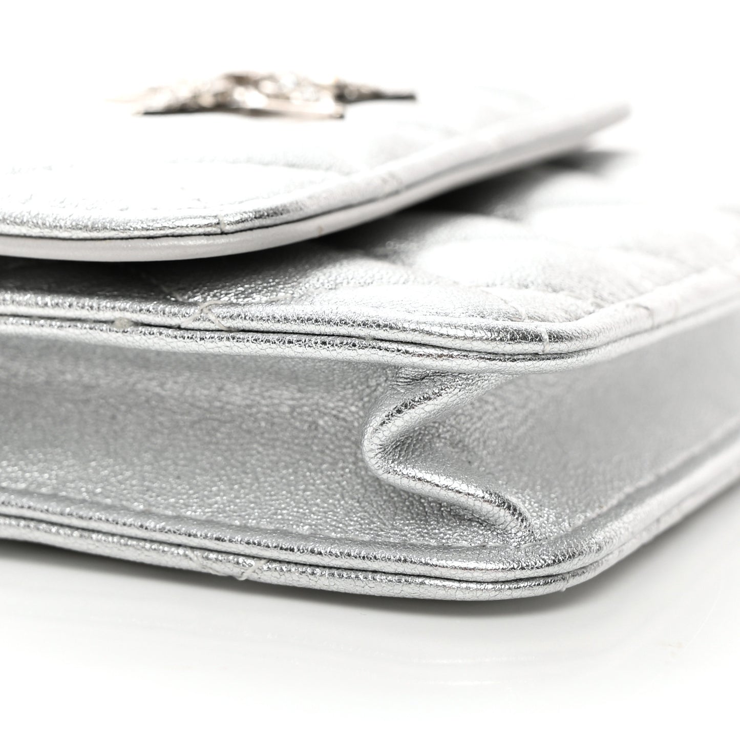 Metallic Goatskin Quilted Star Flap Waist Belt Bag Silver