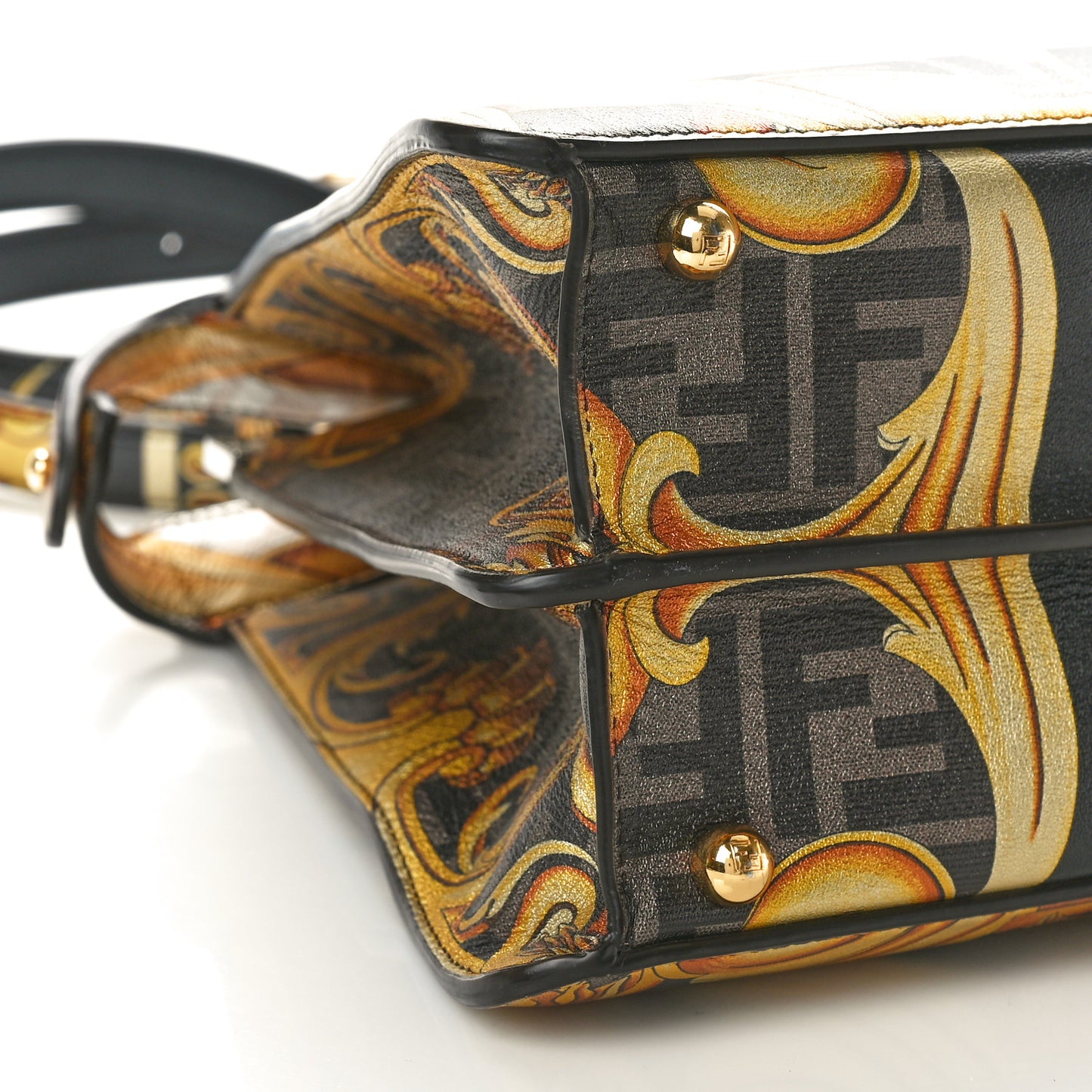 X VERSACE Vitello Seta Nappa Fendace FF Baroque Medium Peekaboo I SEE U Satchel Tobacco Black Gold