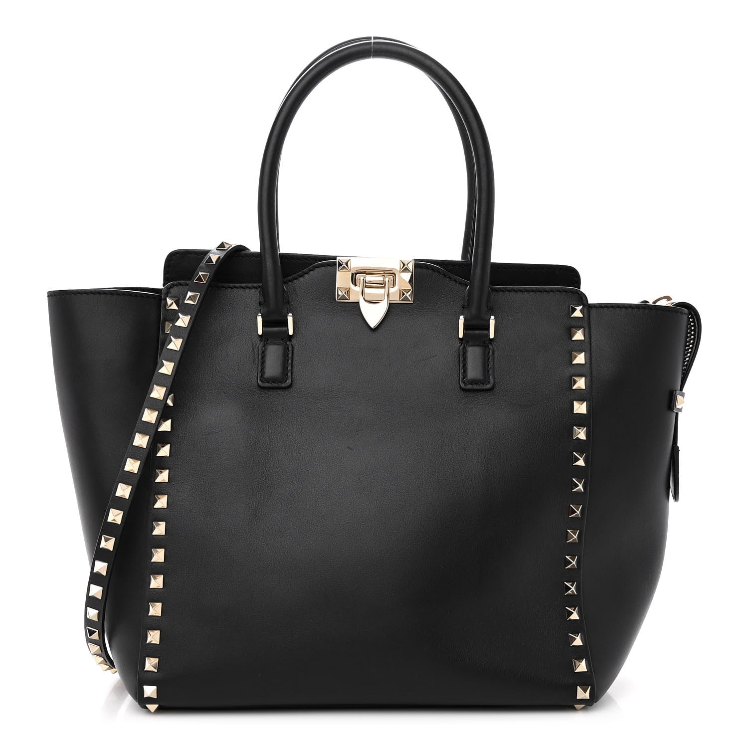 Valentino Garavani Vitello Rockstud Double Handle Tote Black 1 of 9