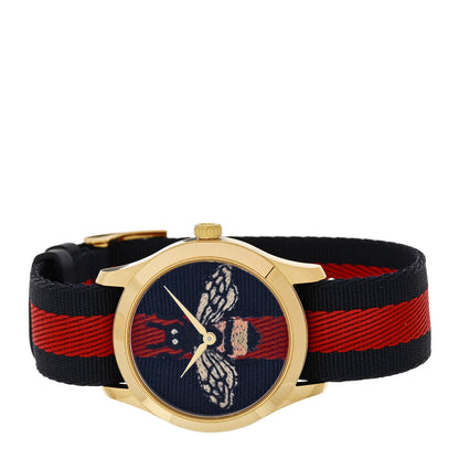 Gucci Stainless Steel Nylon 38mm Le Marche Des Merveilles Bee Quartz Watch Navy 2 of 5