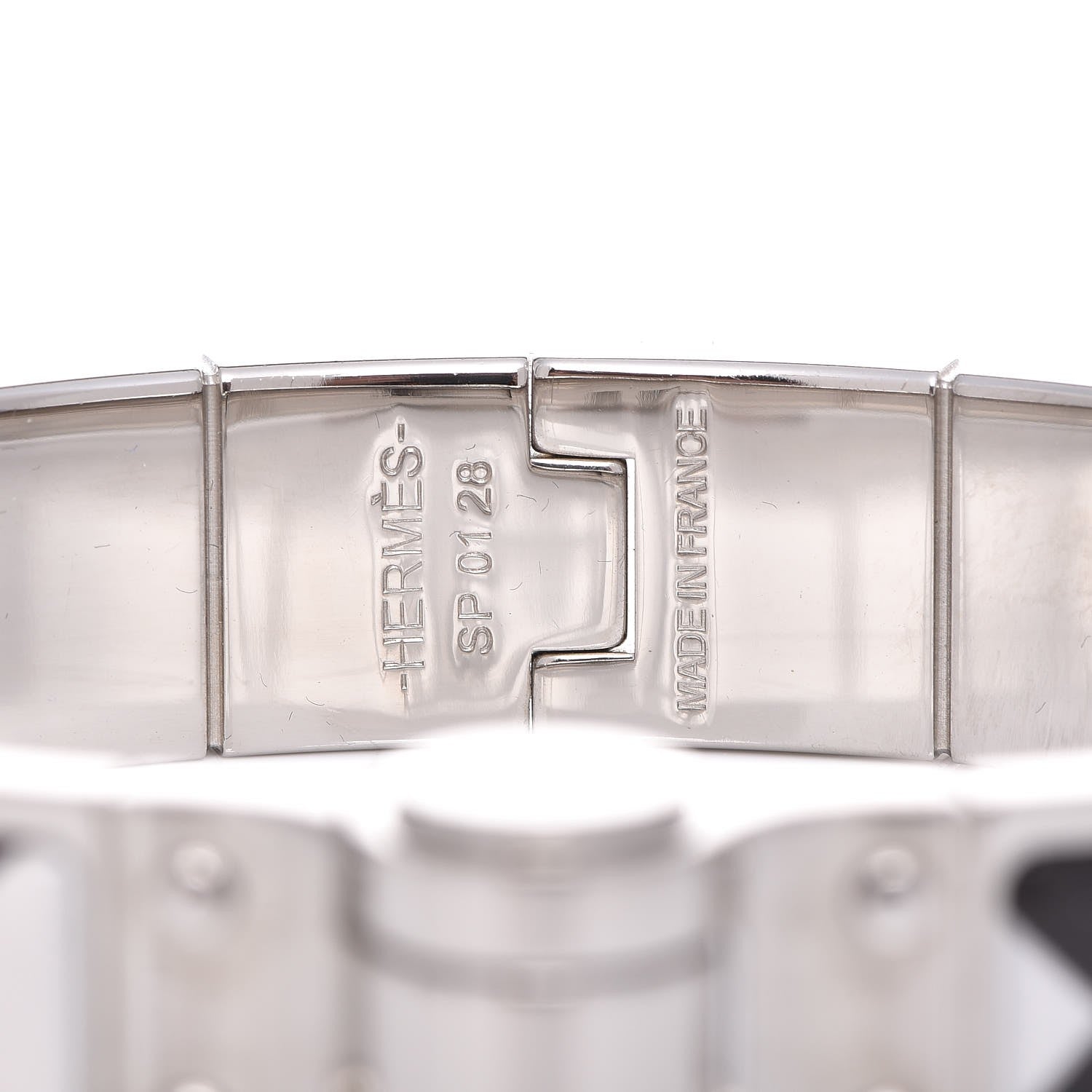 Hermes Enamel Printed Narrow Washington's Carriage Tattoo Hinged Bracelet S Faux Gris 4 of 5