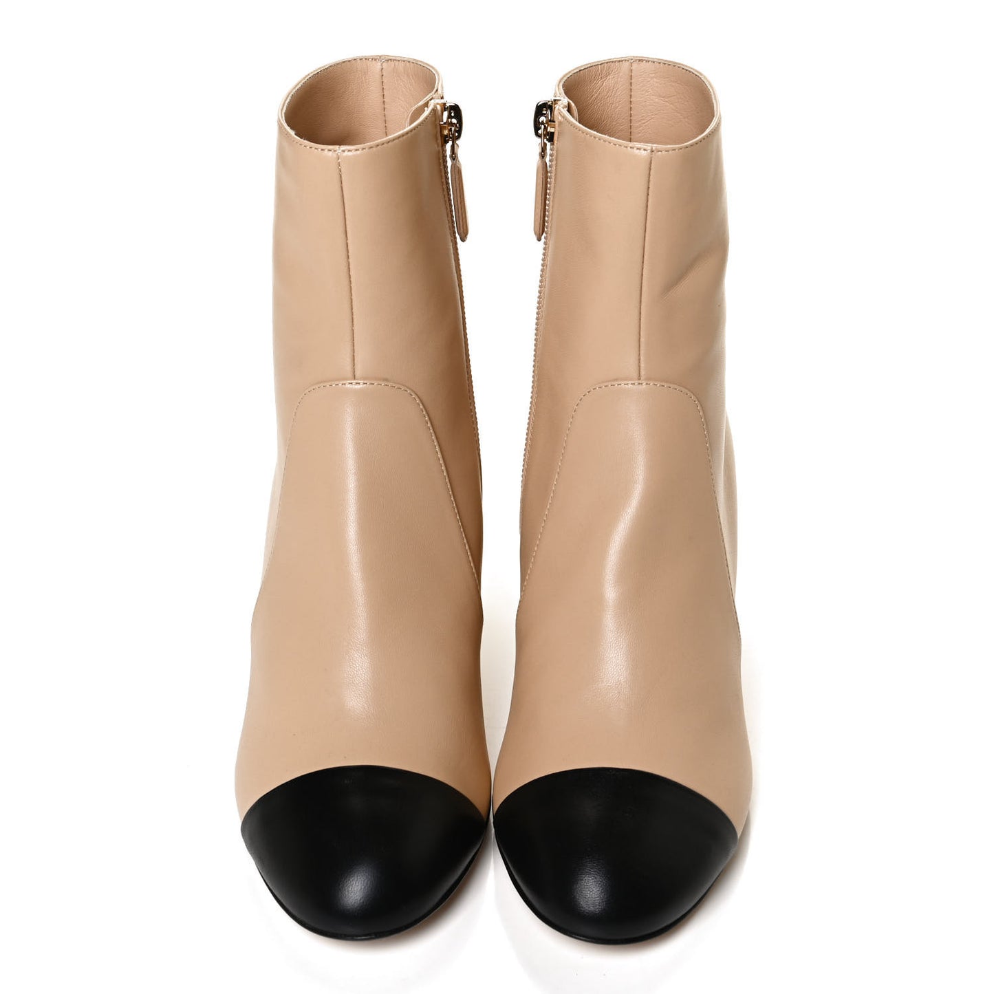 Lambskin Double Stack Chain Cap Toe Boots 37 Beige Black
