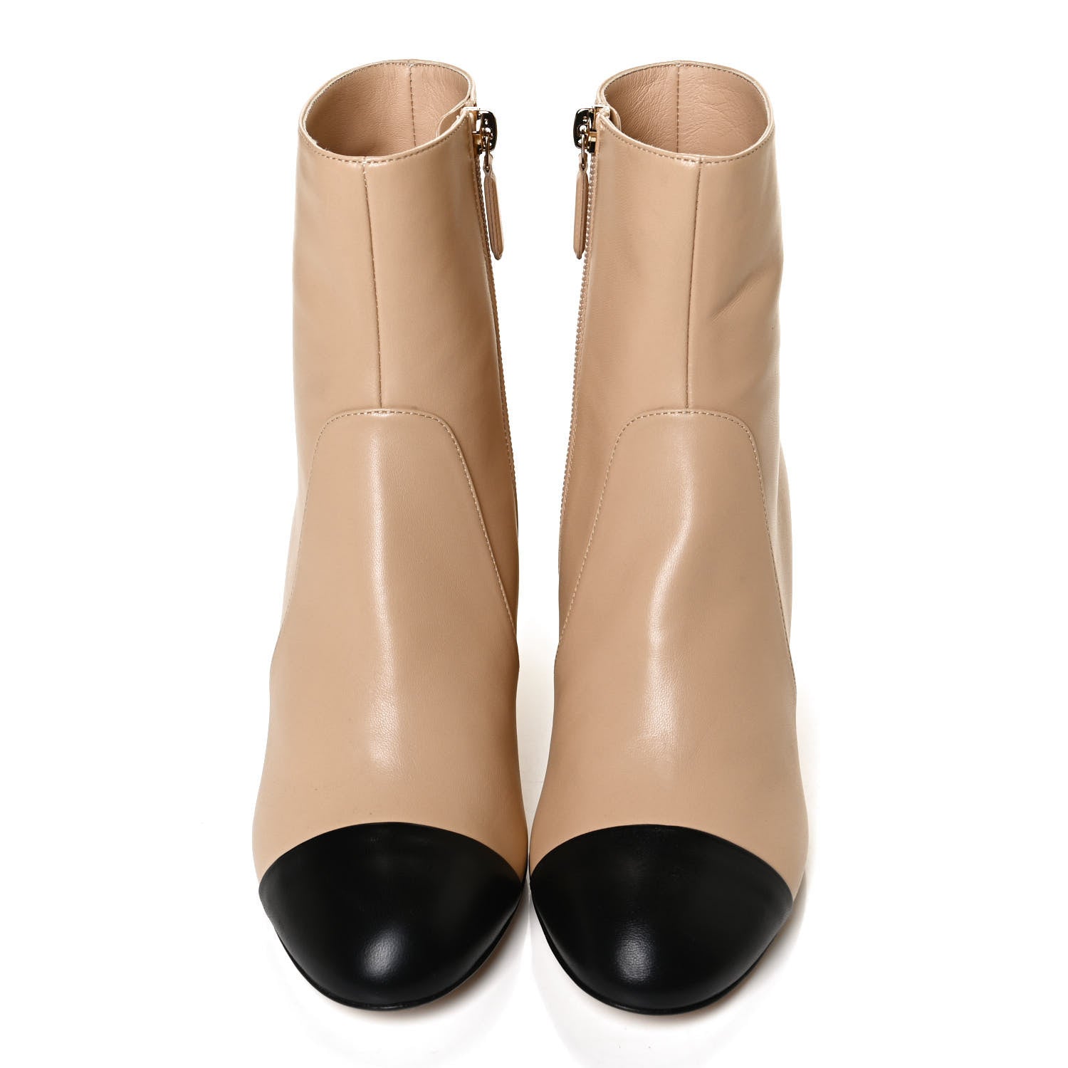 Chanel Lambskin Double Stack Chain Cap Toe Boots 37 Beige Black 5 of 11