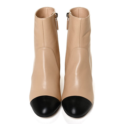 Chanel Lambskin Double Stack Chain Cap Toe Boots 37 Beige Black 5 of 11