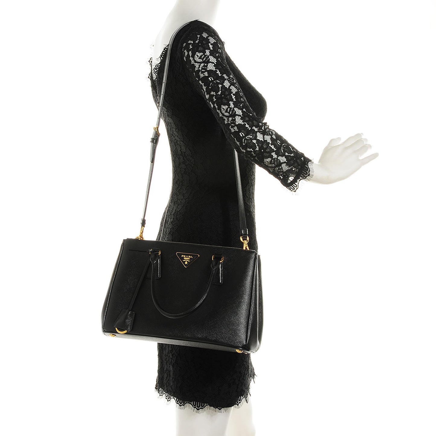 Saffiano Lux Small Double Zip Tote Nero Black