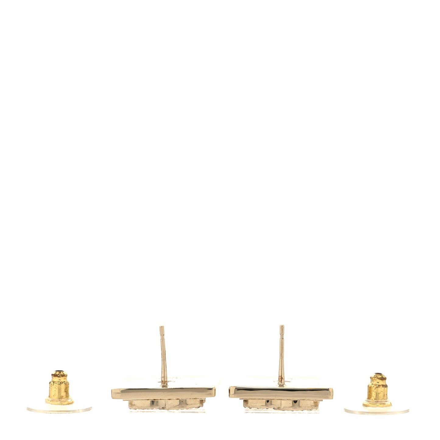Metal Crystal Square CC Earrings Gold