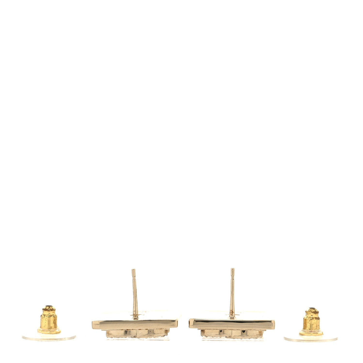 Chanel Metal Crystal Square CC Earrings Gold 3 of 4