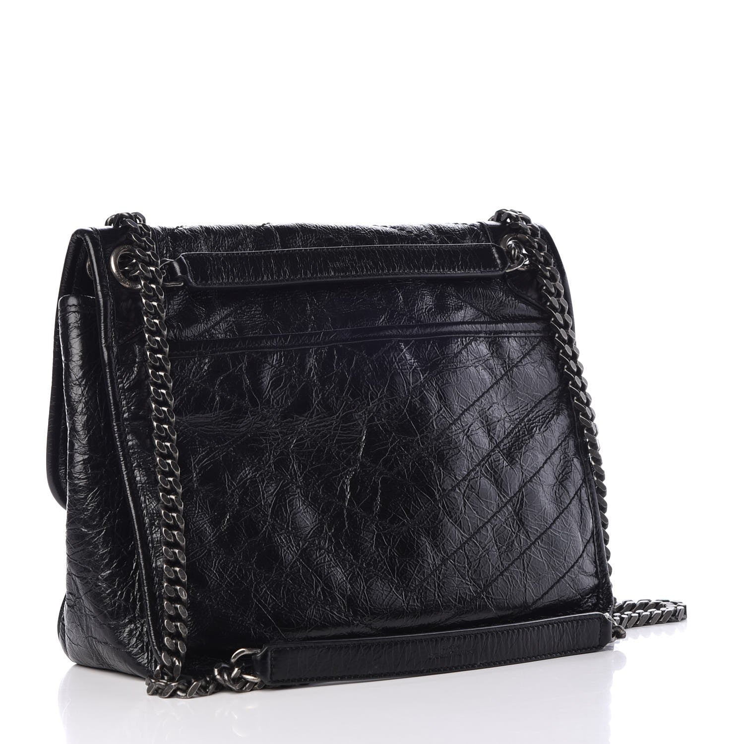 Saint Laurent Crinkled Calfskin Matelasse Monogram Medium Niki Chain Satchel Black 3 of 9
