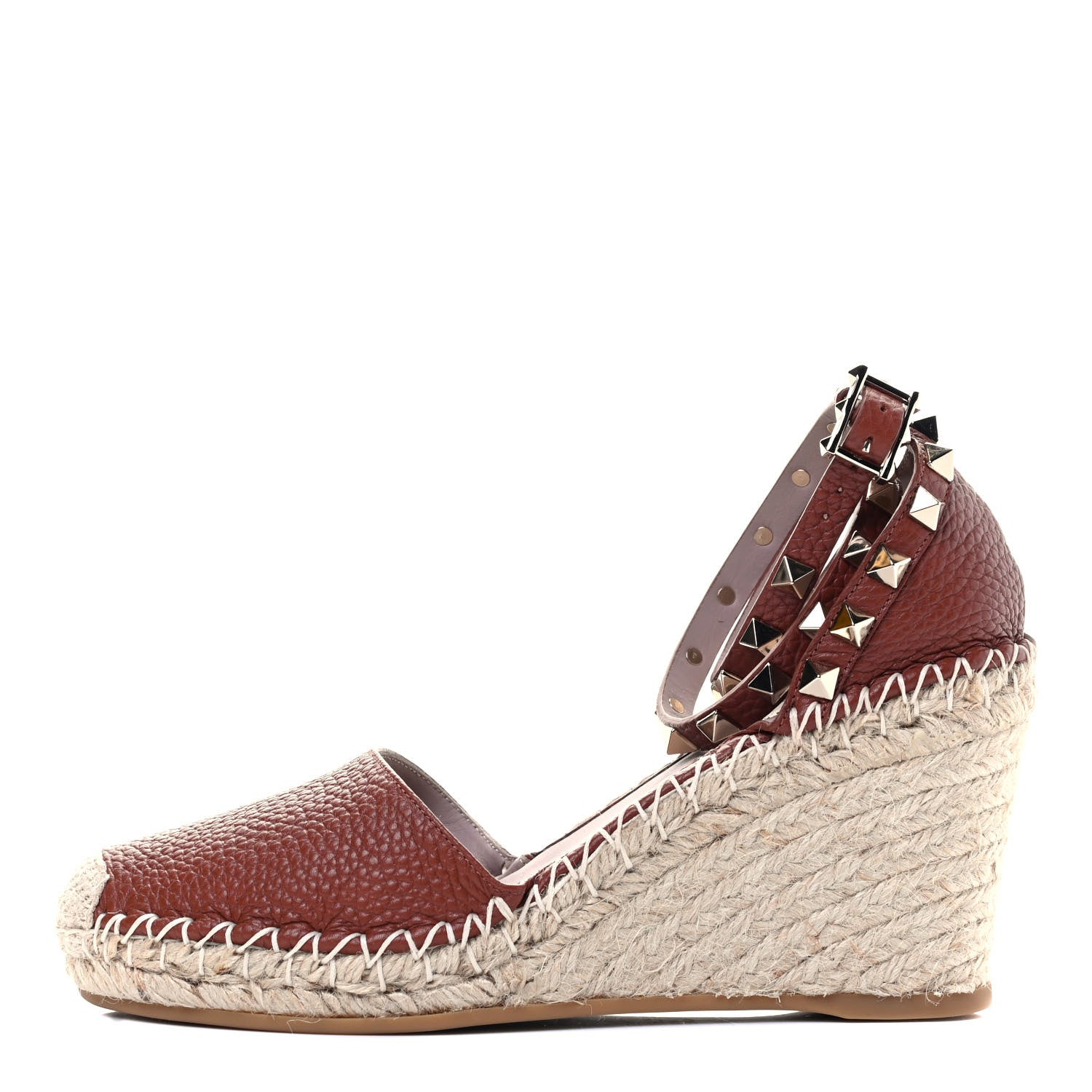 Valentino Garavani Grained Calfskin Rockstud Ankle Wrap Espadrille 15/85mm Wedges 35 Cuoio 1 of 6