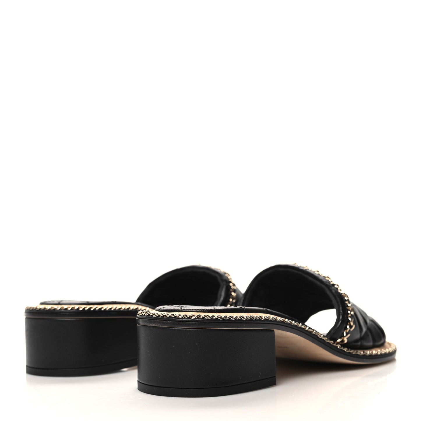 Lambskin Quilted Chain CC Sandals 37.5 Black