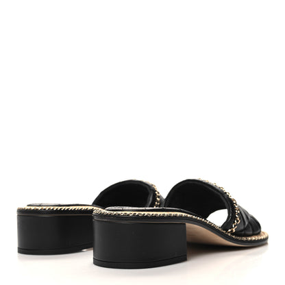 Chanel Lambskin Quilted Chain CC Sandals 37.5 Black 4 of 8