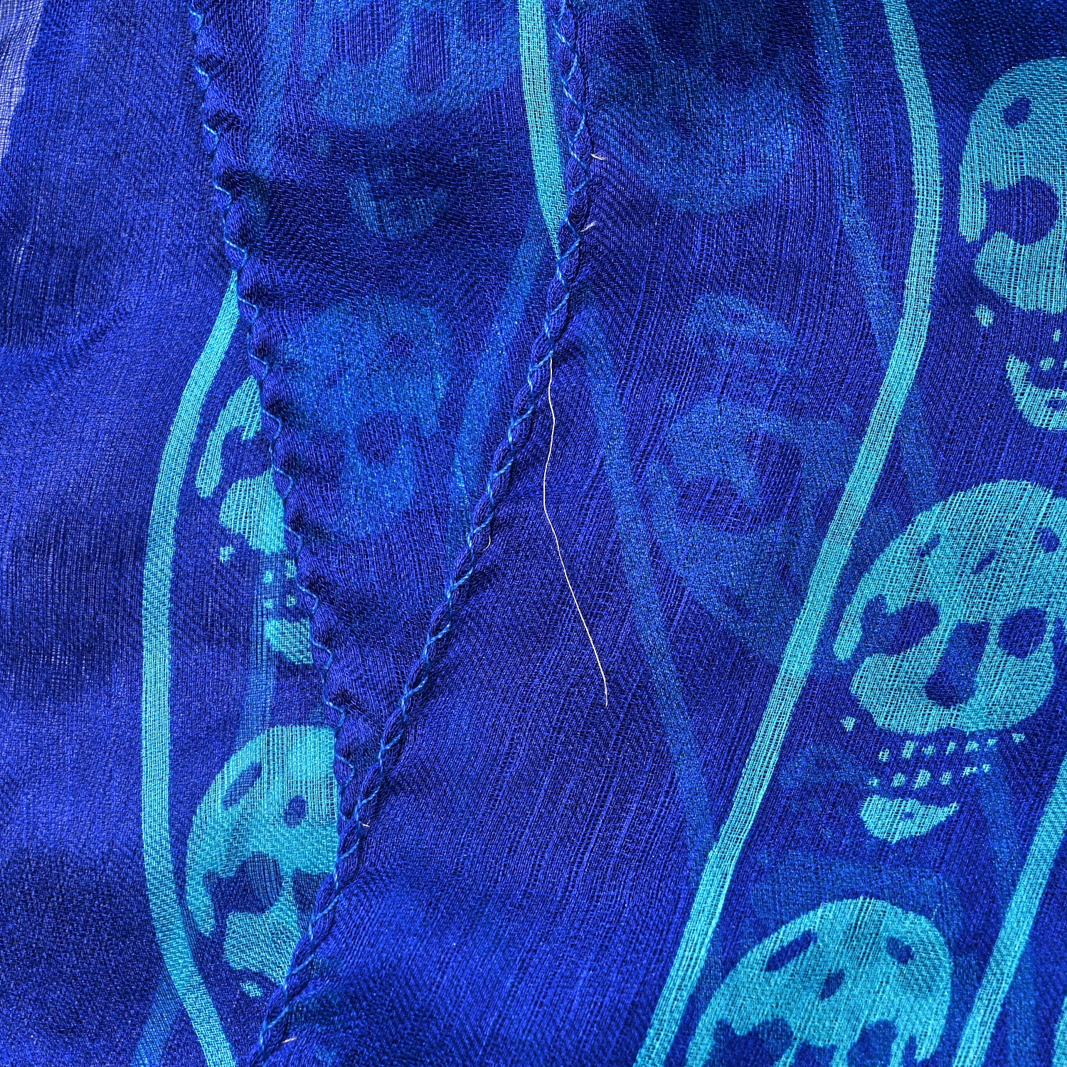 Alexander McQueen Silk Chiffon Skull Scarf Blue Turquoise 6 of 6
