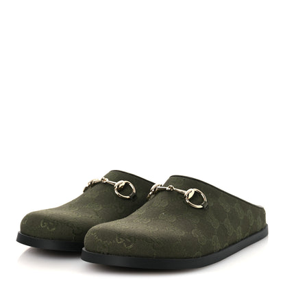 Gucci New Canvas Monogram GG Granada Kid Womens Horsebit Mules 38 Green 4 of 11