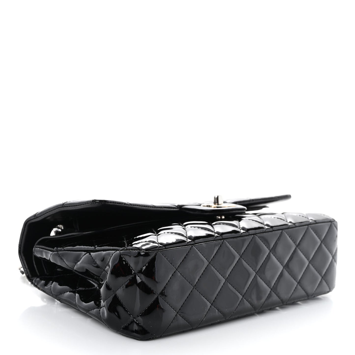 Patent Quilted Medium Double Flap Black