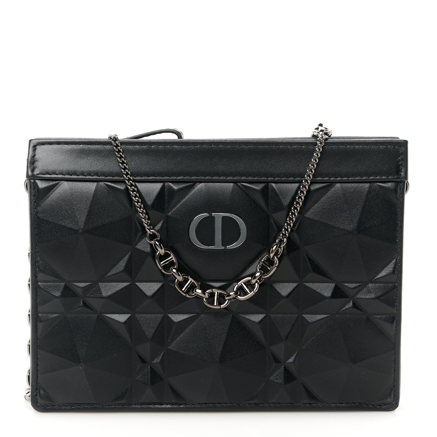 Calfskin Macrocannage Diamond Caro Zipped Pouch With Chain Black
