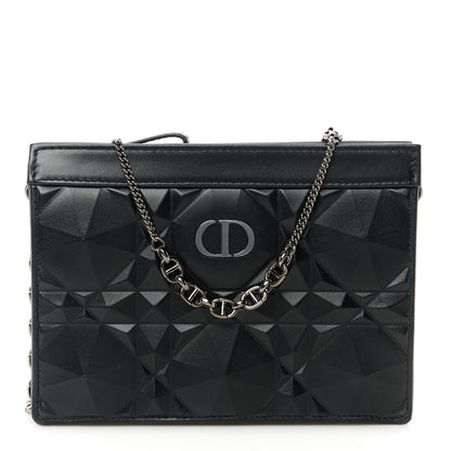 Christian Dior Calfskin Macrocannage Diamond Caro Zipped Pouch With Chain Black 1 of 10