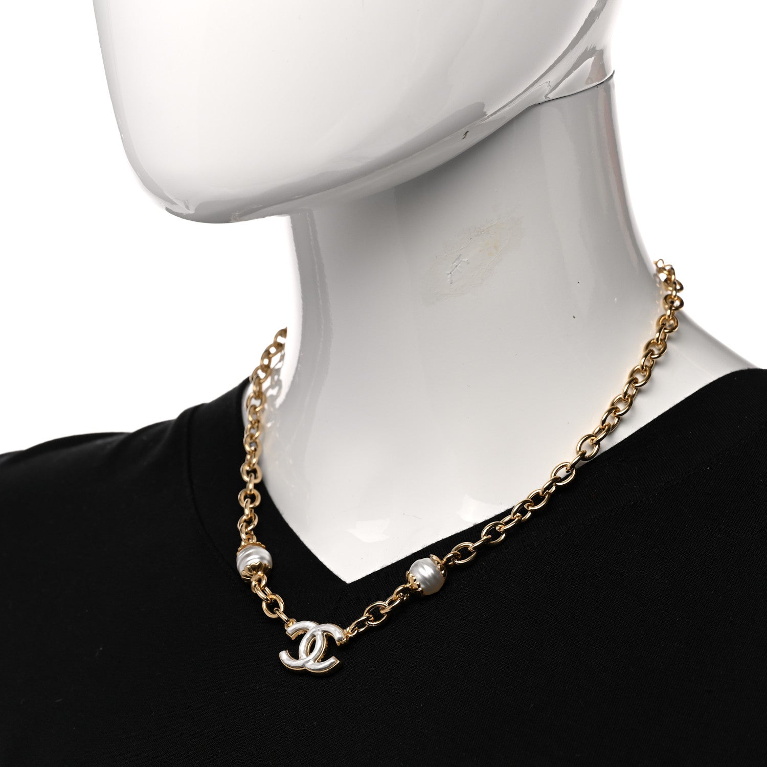 Chanel Metal Enamel CC Necklace Gold White 2 of 6