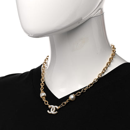 Chanel Metal Enamel CC Necklace Gold White 2 of 6