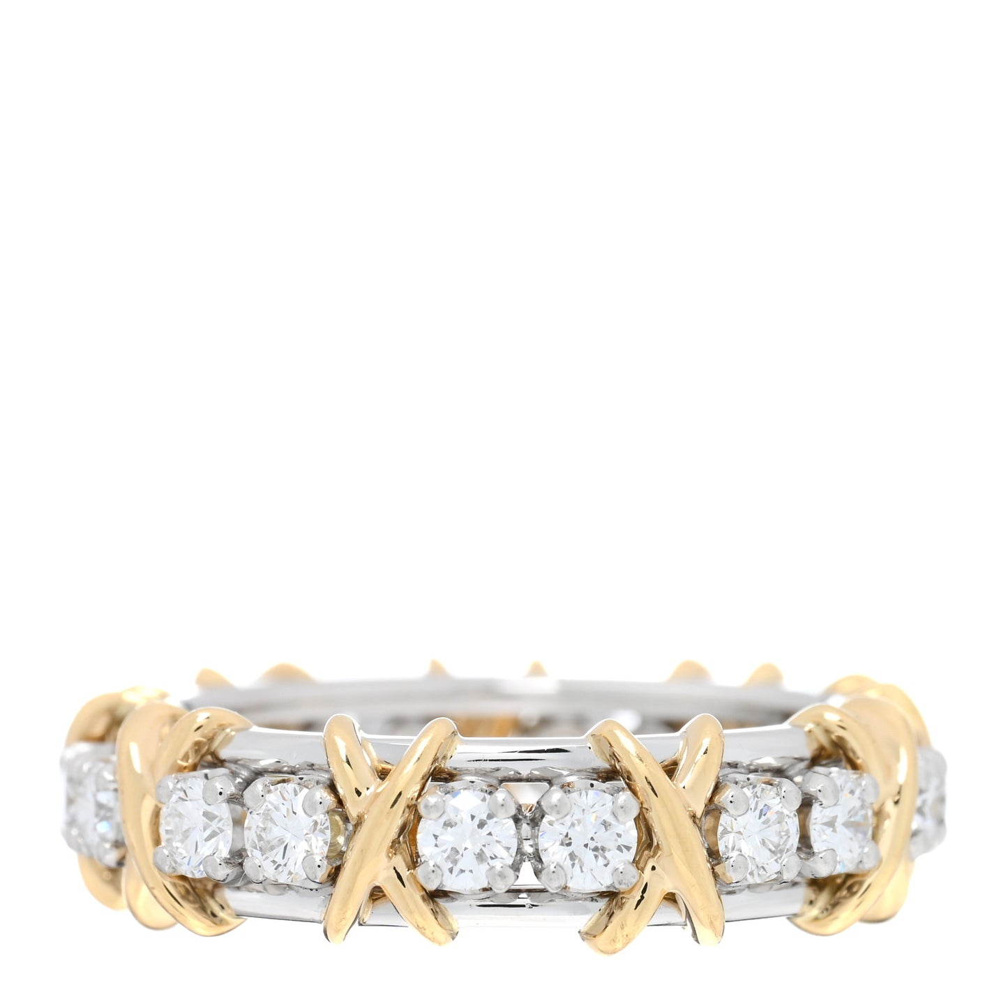 Platinum 18K Yellow Gold Diamond Schlumberger Sixteen Stone Ring 60 9
