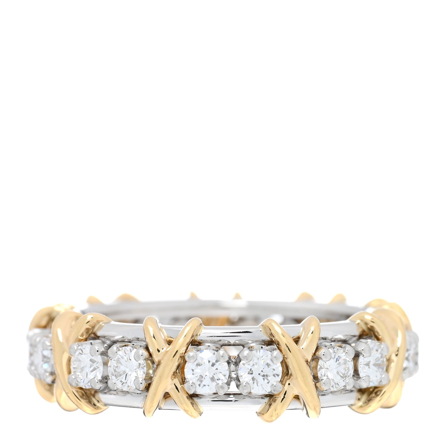 Tiffany Platinum 18K Yellow Gold Diamond Schlumberger Sixteen Stone Ring 60 9 3 of 5