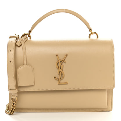 Saint Laurent Smooth Calfskin Medium Monogram Sunset Satchel Beige 1 of 13