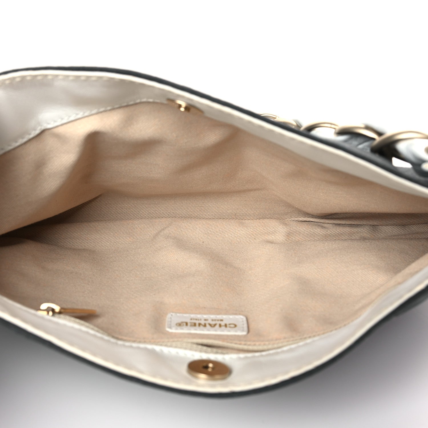 Chanel Lambskin Canvas CC Olsen Chain Shoulder Bag White Grey 5 of 10