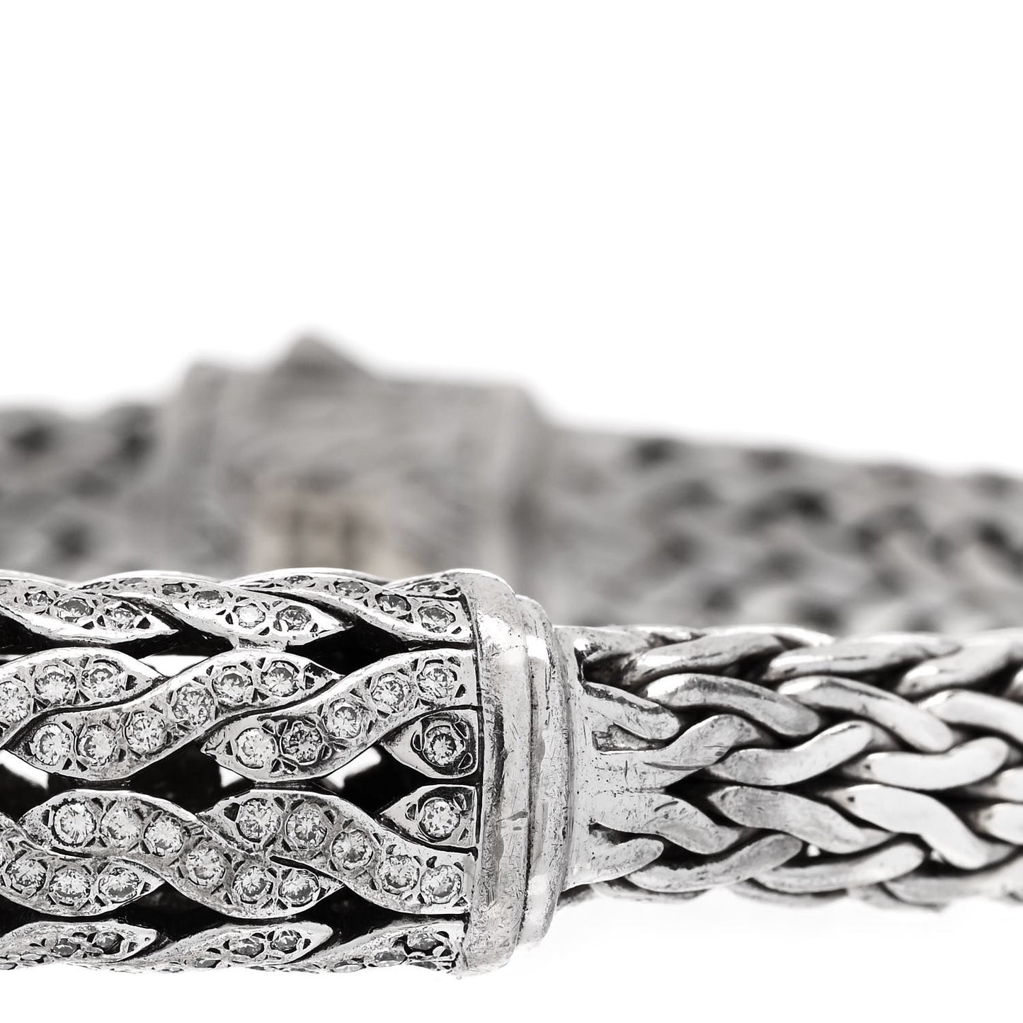 Sterling Silver 18K Yellow Gold Diamond Classic Chain Woven Station Bracelet