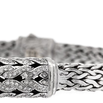 John Hardy Sterling Silver 18K Yellow Gold Diamond Classic Chain Woven Station Bracelet 5 of 6