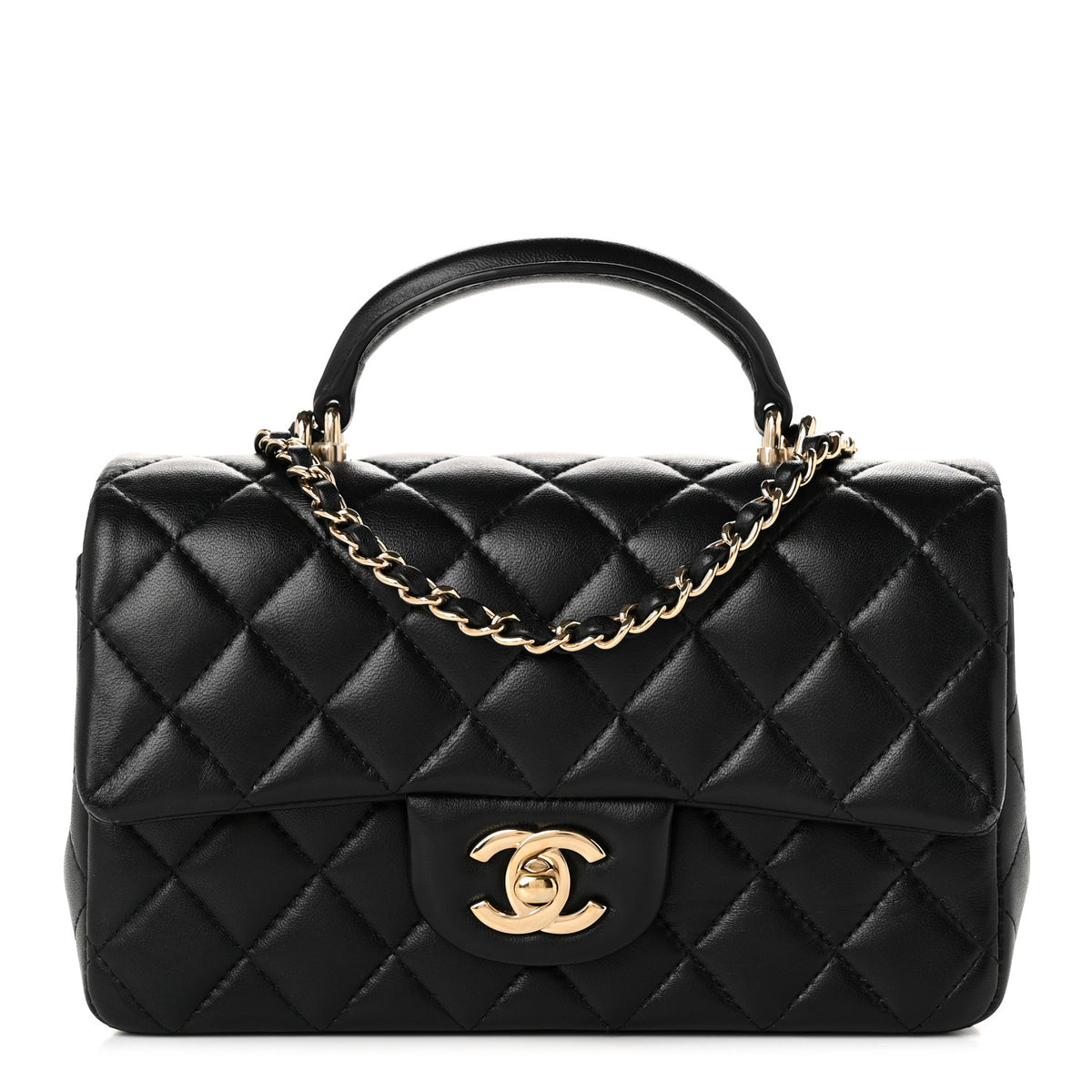 Chanel Lambskin Quilted Mini Top Handle Rectangular Flap Black 1 of 10
