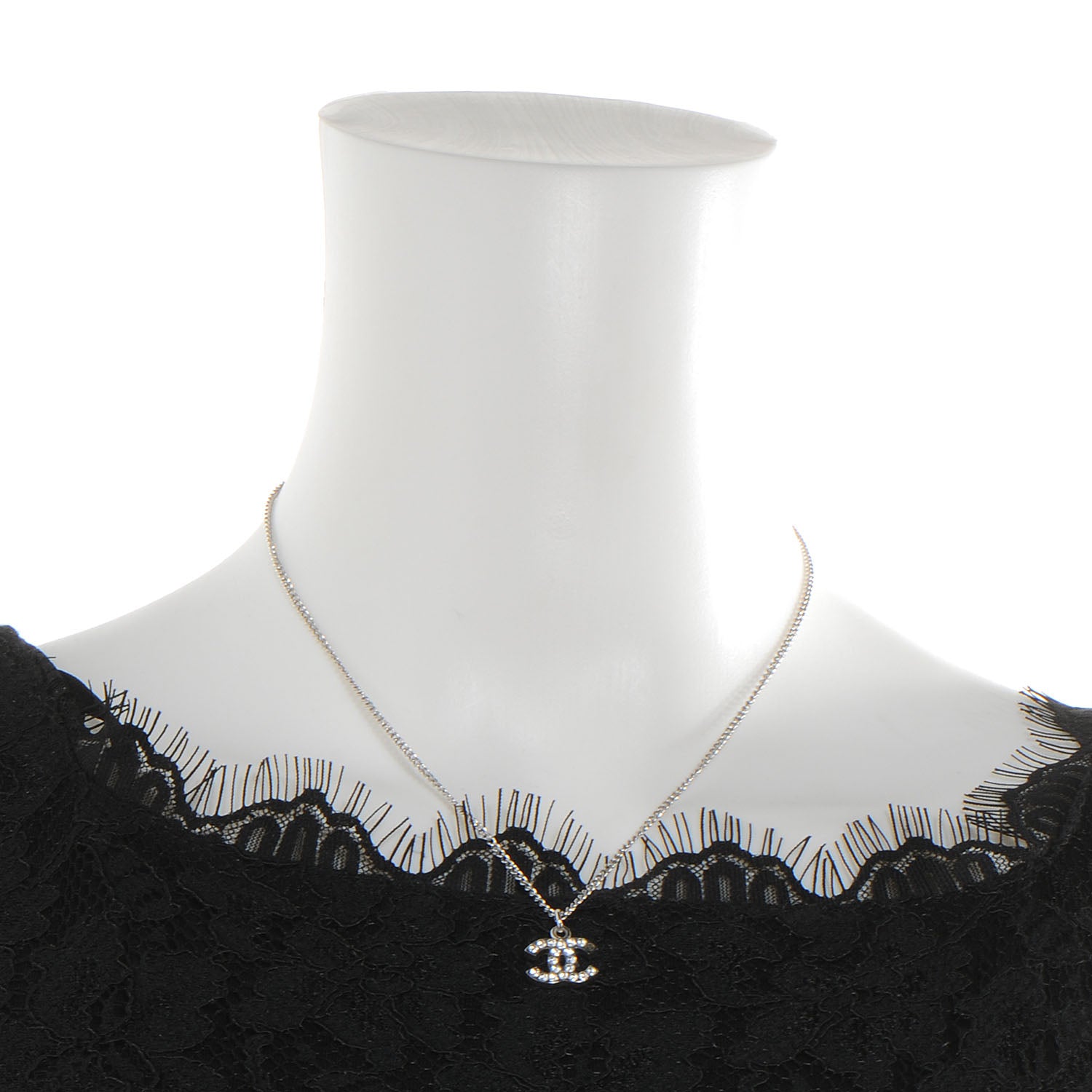 Chanel Swarovski Crystal CC Necklace Silver 56429 – FASHIONPHILE