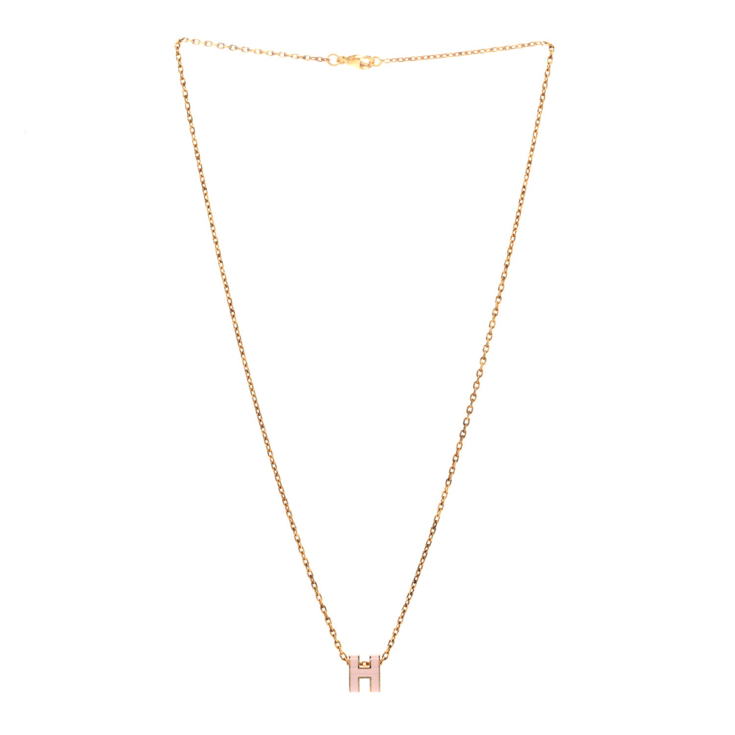 Hermes Lacquered Gold Mini Pop H Pendant Necklace Rose Dragee 3 of 9