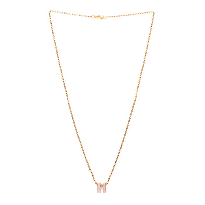 Hermes Lacquered Gold Mini Pop H Pendant Necklace Rose Dragee 3 of 9