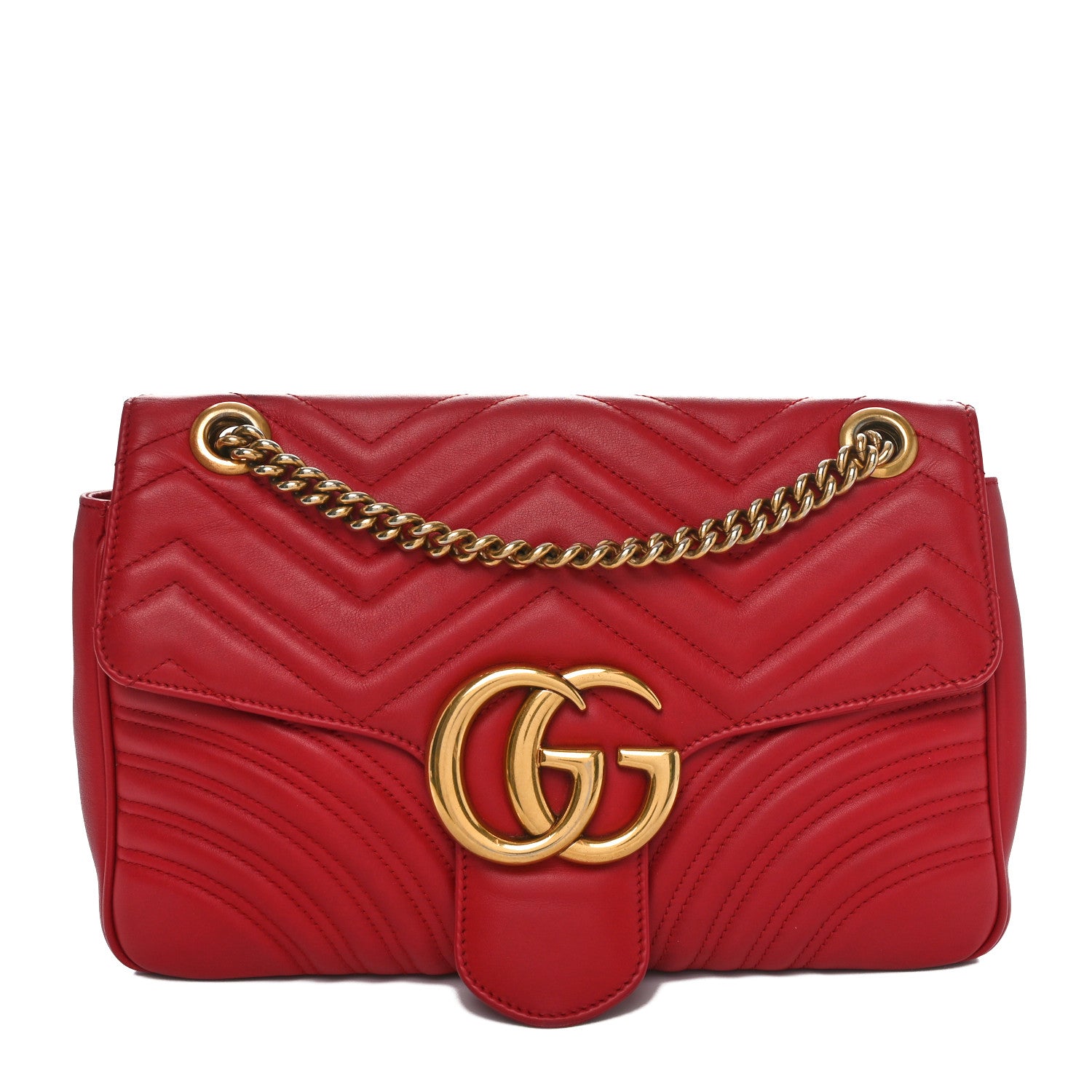 Gucci Calfskin Matelasse Medium GG Marmont Shoulder Bag Hibiscus Red 1 of 10