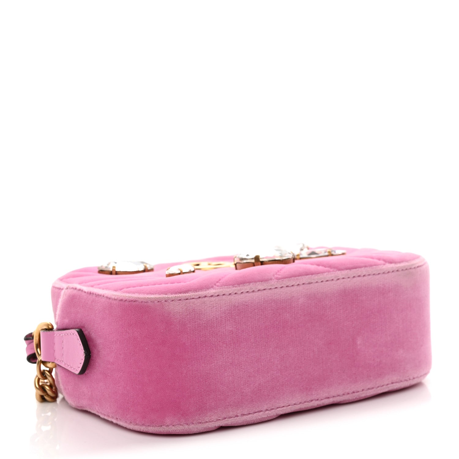 Gucci Velvet Matelasse Marquise Crystals Mini GG Marmont Chain Shoulder Bag Malva 4 of 10