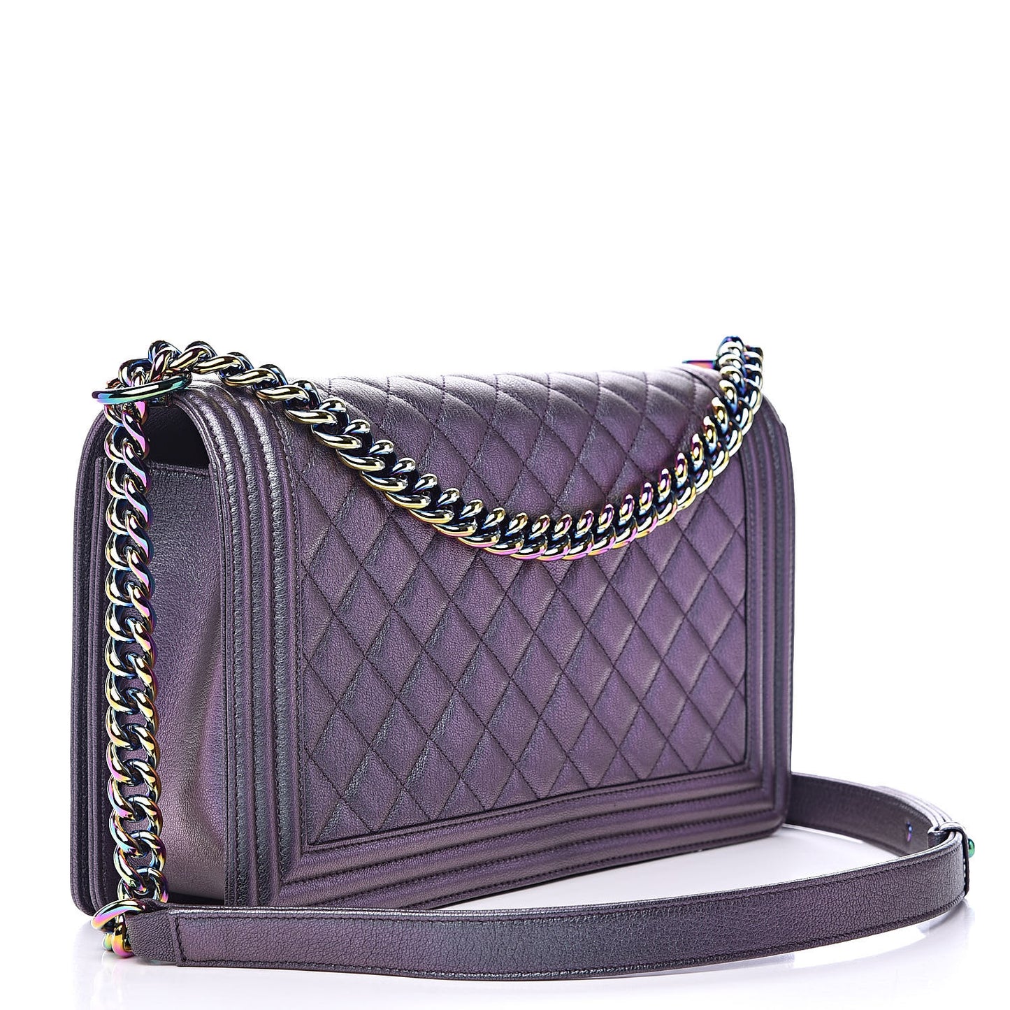 Iridescent Goatskin Quilted New Medium Boy Flap Purple