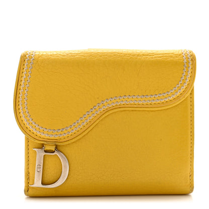 Christian Dior Goatskin Saddle Compact Wallet Yellow 1 of 14