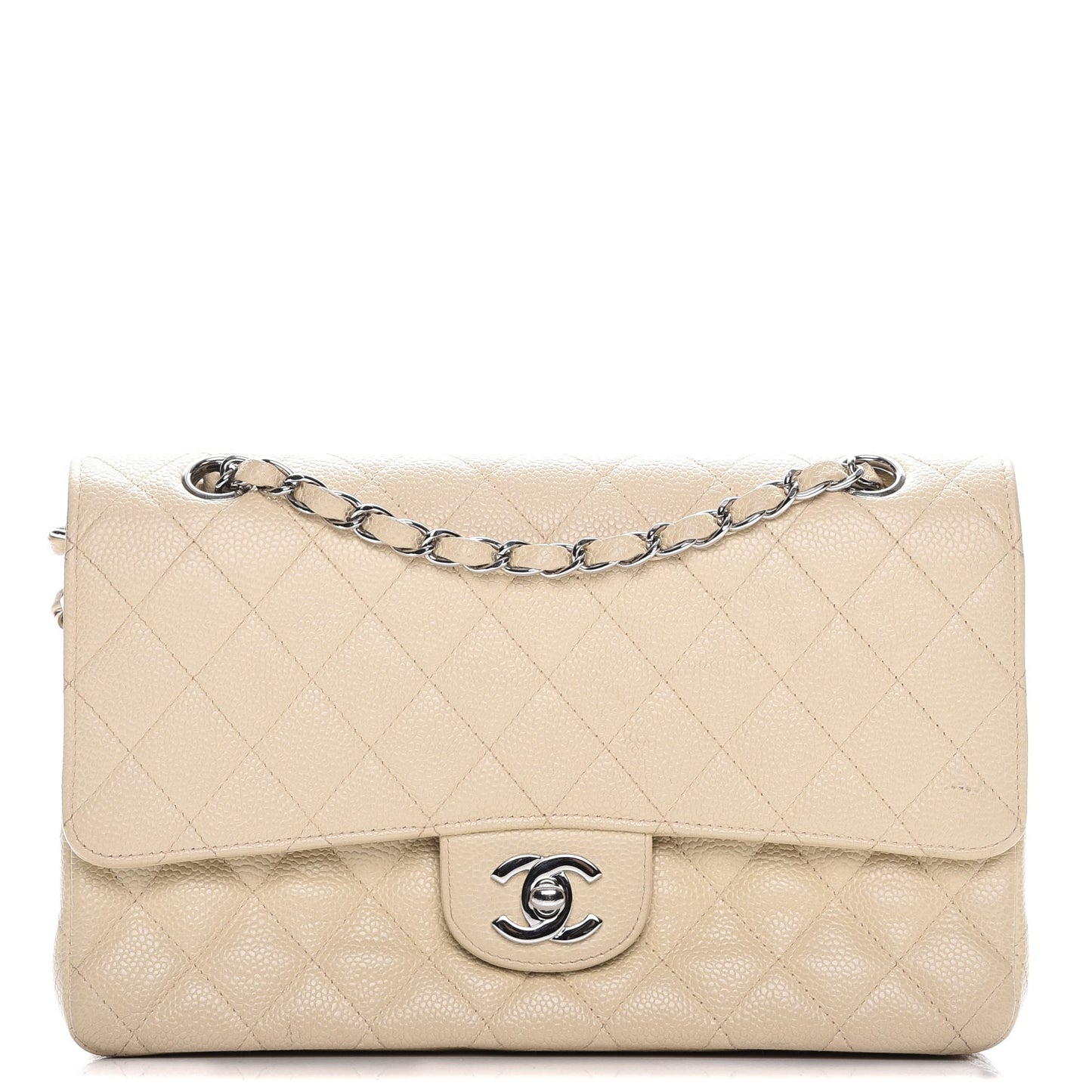 Caviar Quilted Medium Double Flap Beige Clair