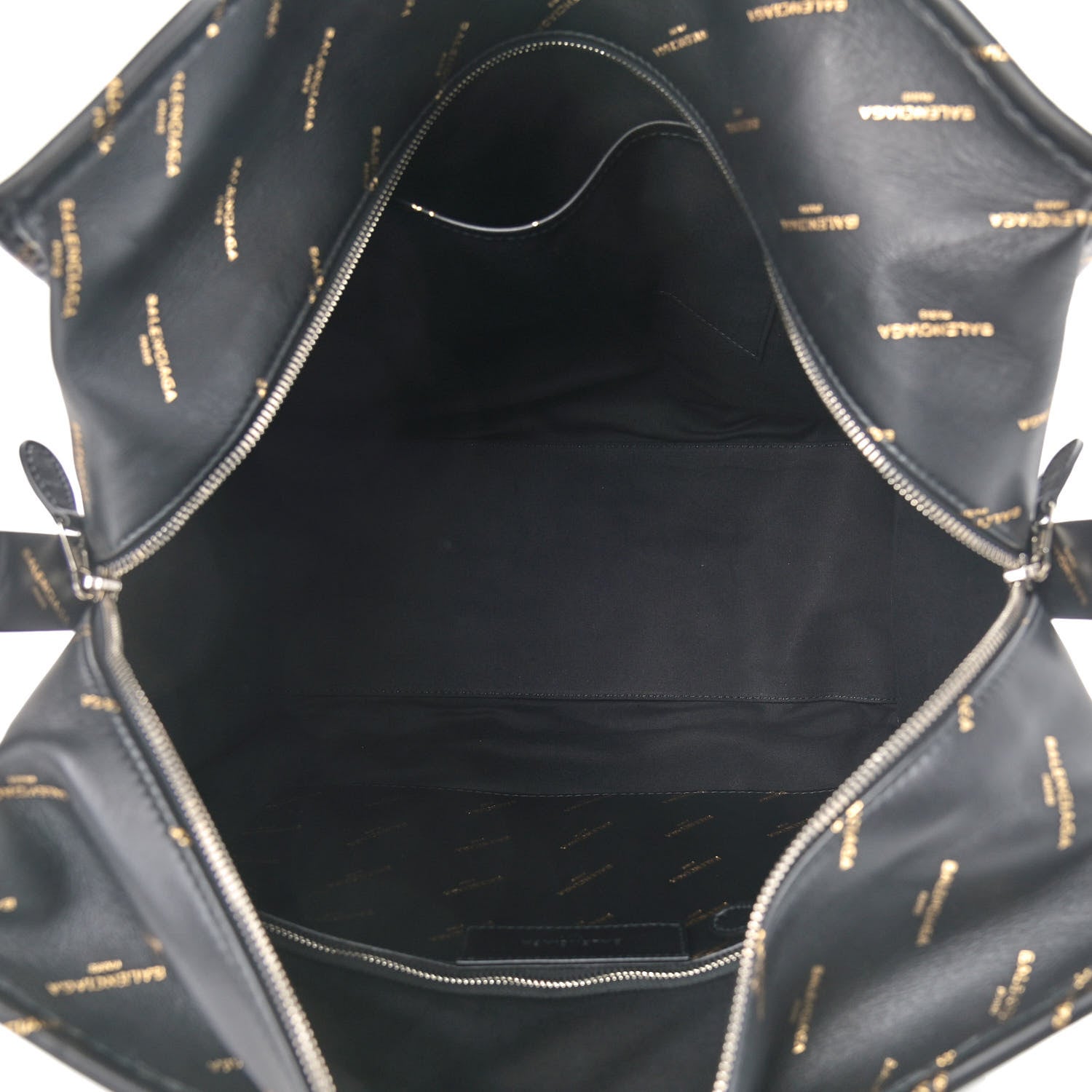 Balenciaga Calfskin Allover Logo Medium Bazar Shopper Tote Black Gold 5 of 10