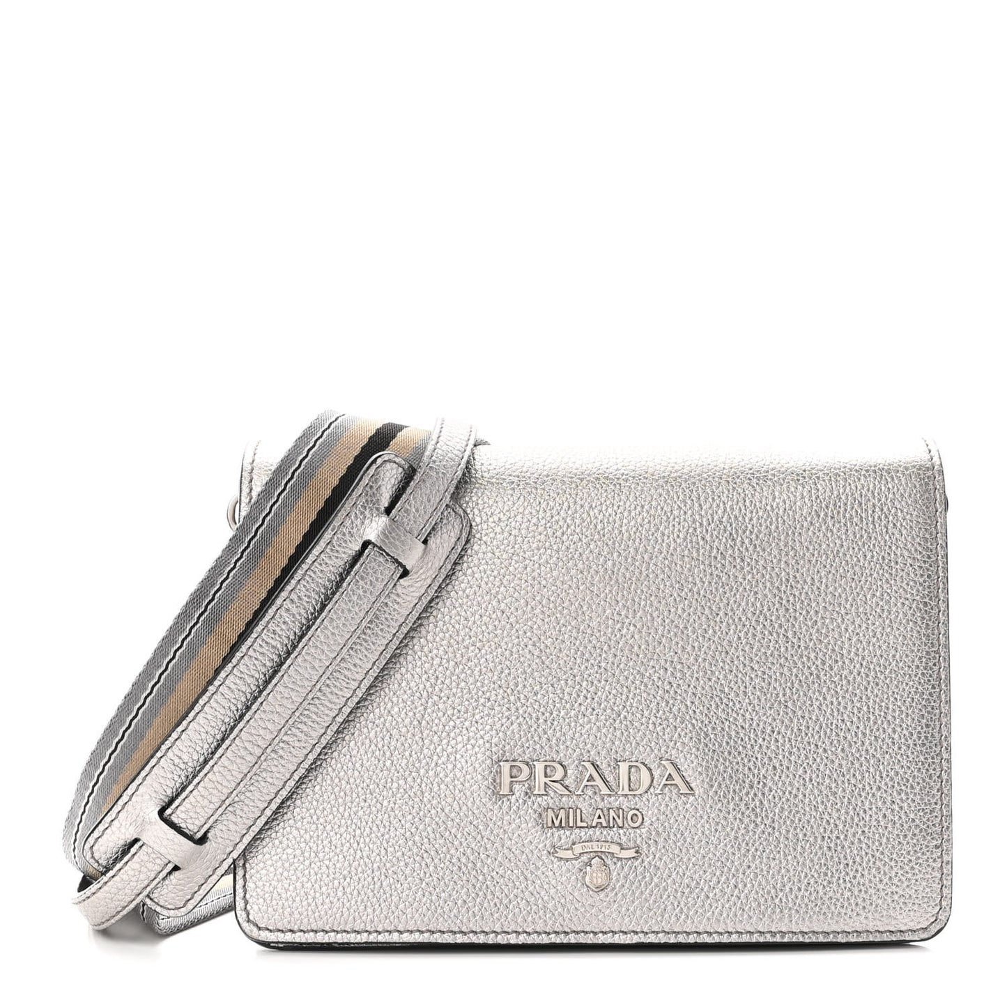 Metallic Vitello Daino Flap Crossbody Cromo