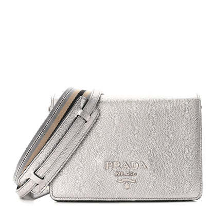 Prada Metallic Vitello Daino Flap Crossbody Cromo 1 of 8
