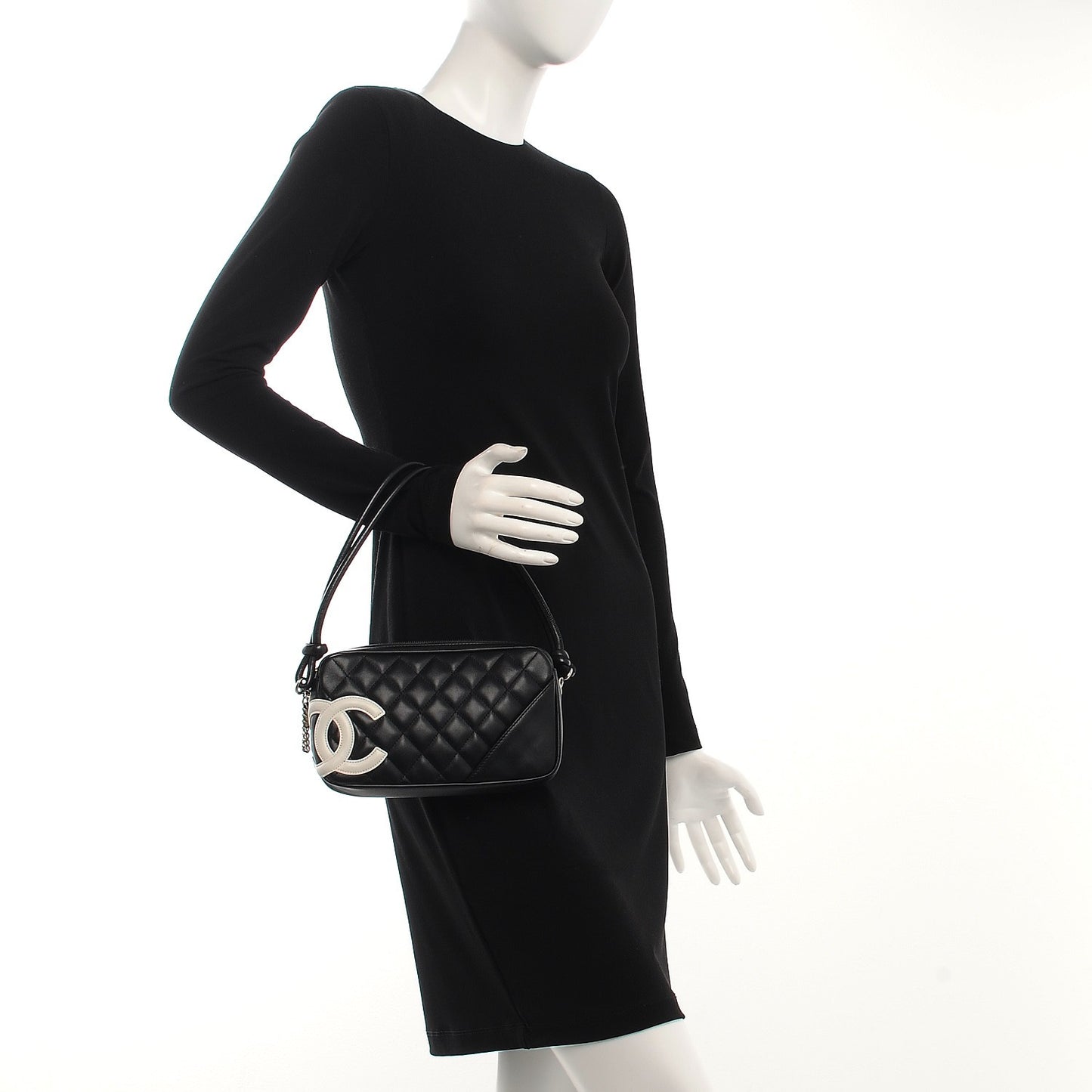 Calfskin Quilted Cambon Pochette Black White