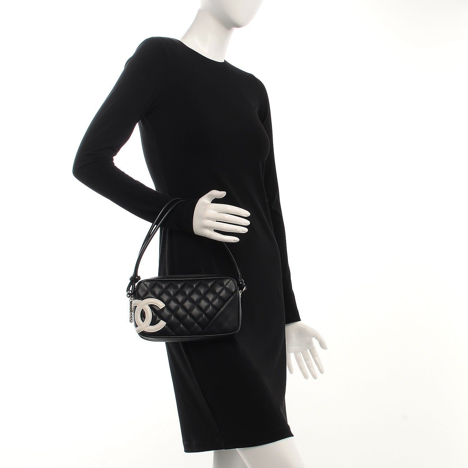 Chanel Calfskin Quilted Cambon Pochette Black White 3 of 8