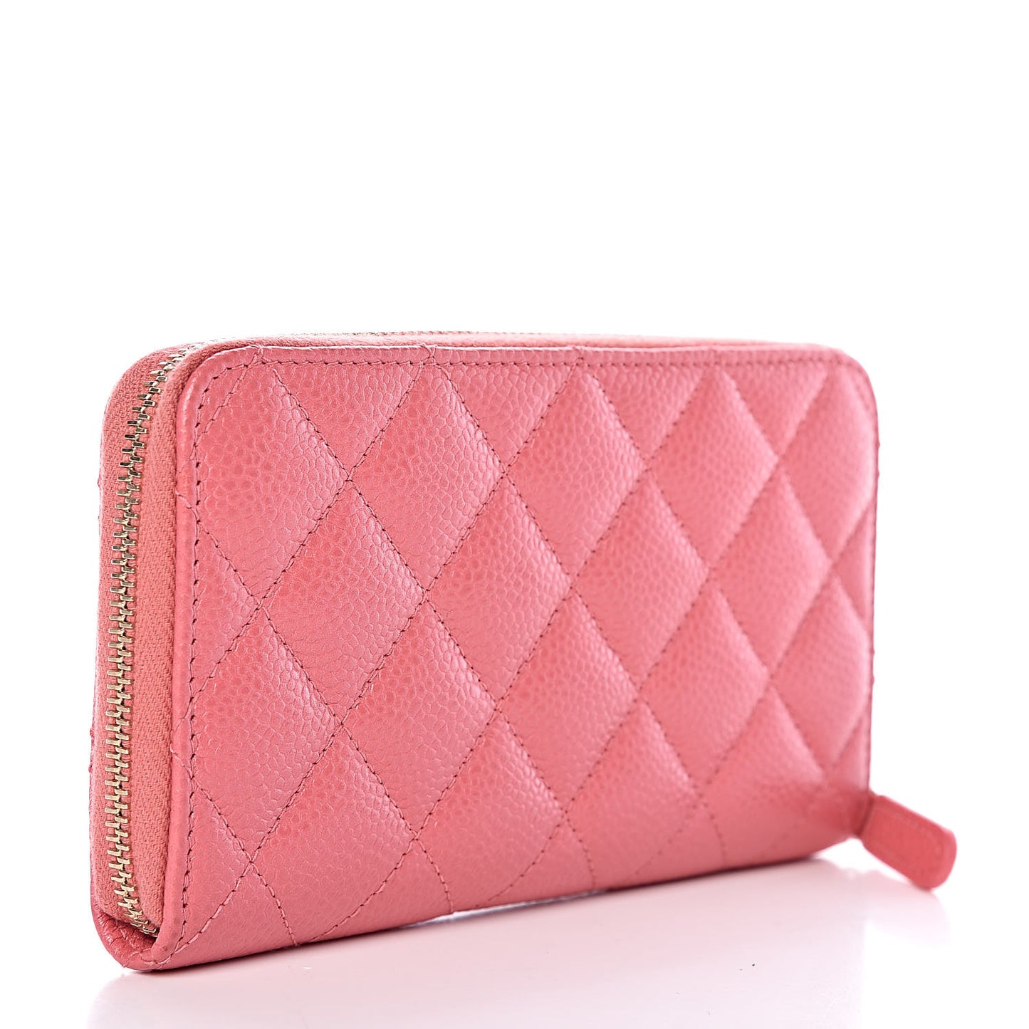 Iridescent Caviar Quilted Medium Zip Around Wallet Pink
