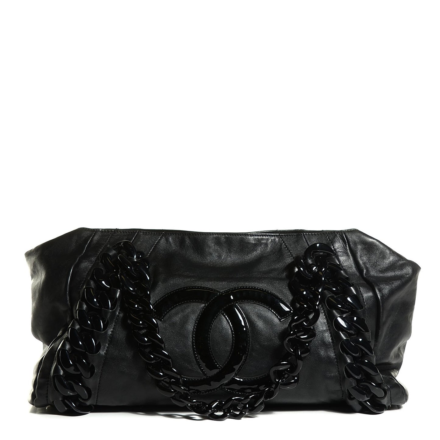Calfskin Modern Chain Rhodoid East West Tote Black