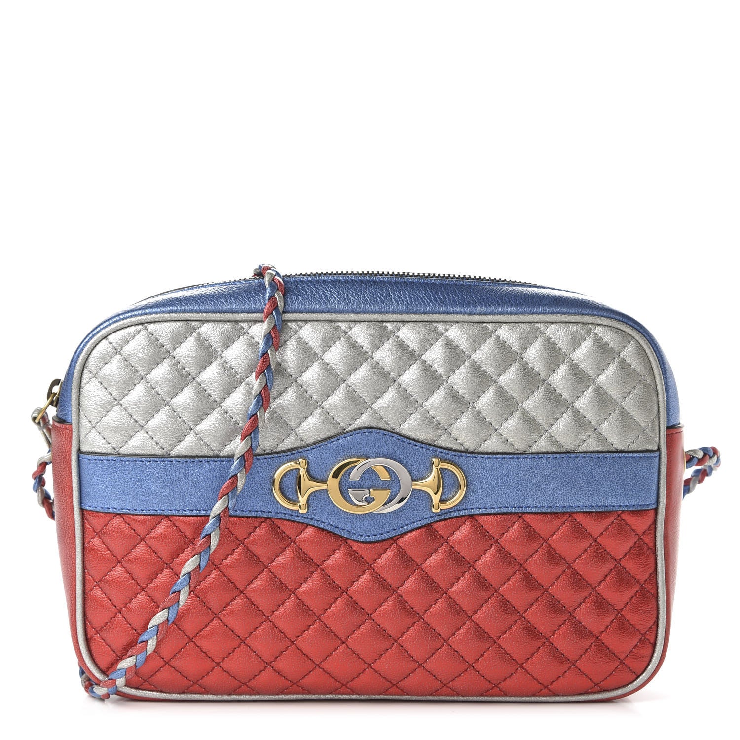 Gucci Laminated Nappa Trapuntata Small Zumi Shoulder Bag Rosso Marine Argento 1 of 10