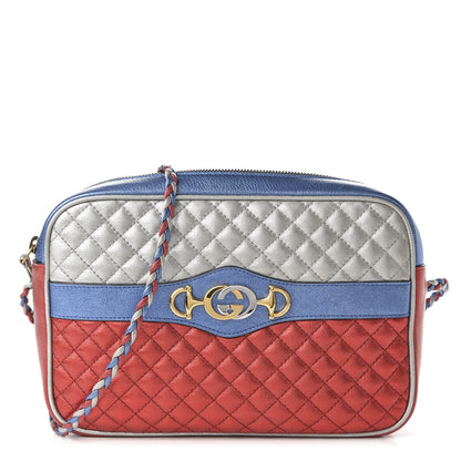 Gucci Laminated Nappa Trapuntata Small Zumi Shoulder Bag Rosso Marine Argento 1 of 10