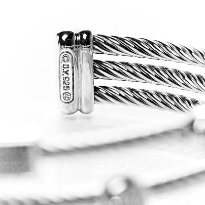 David Yurman Sterling Silver Diamond Three Row Confetti Cuff Bracelet 4 of 4